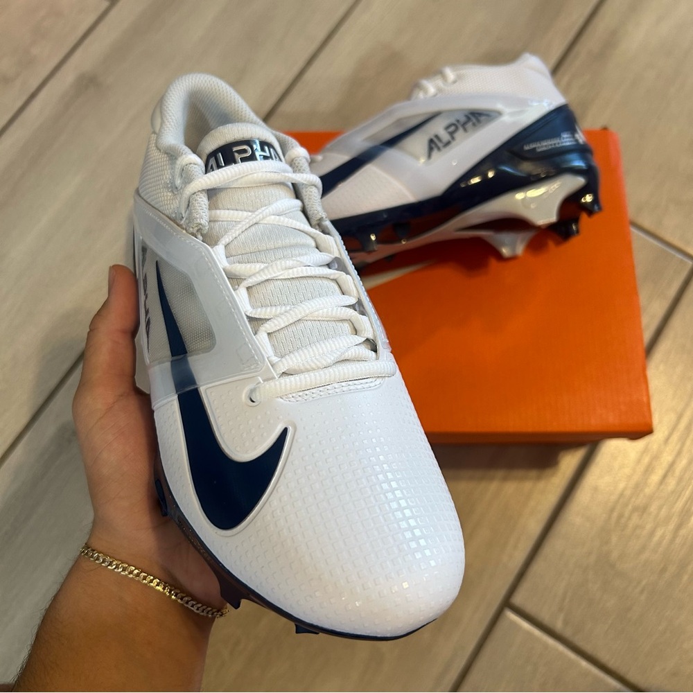 NIKE ALPHA MENACE 4 PRO FOOTBALL CLEATS WHITE/NAVY BLUE Size 7.5 - Picture 2 of 5